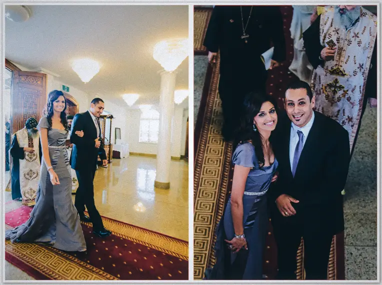 Lydia walks the church corridor on Mina's arm, then the pair smile together before the ceremony