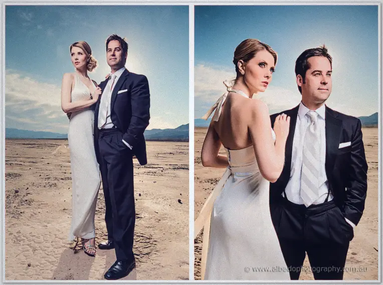 Jenn clings to Tim's arm as both stare down the camera on the stark white salt flat