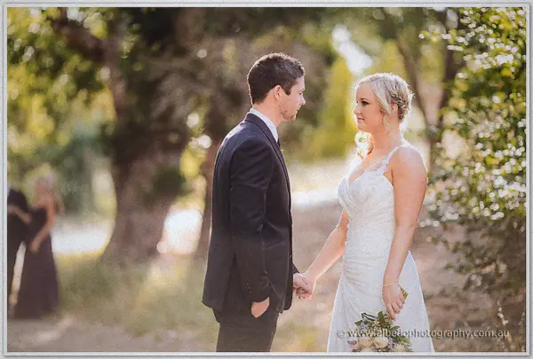 Couple holding hands and gazing at each other in soft afternoon light