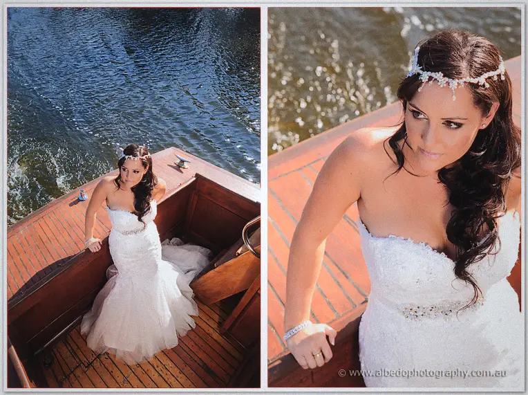 Haley looks up from the timber stern as golden sun glints off the wake, pearls caught in her dark curls