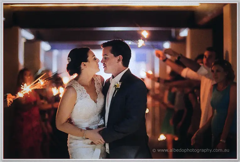 Stacey and Nathain share a quiet moment nose to nose beneath the sparklers of their send-off.