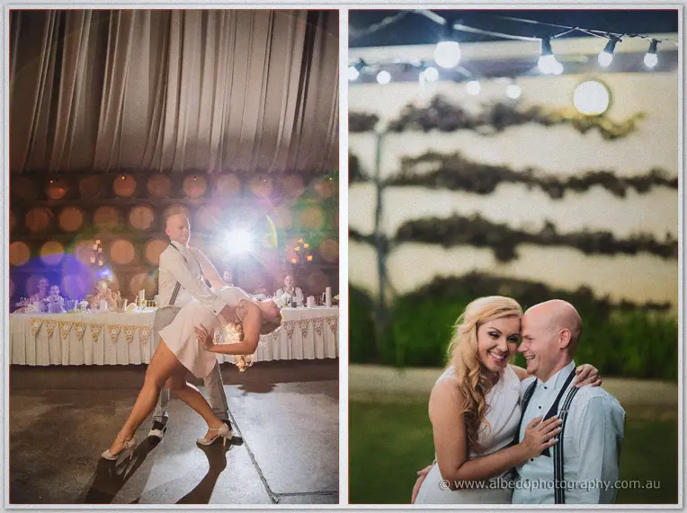 Michael dips Jasmine low on the dance floor, then the pair nuzzle cheek to cheek under dusk festoon lights.