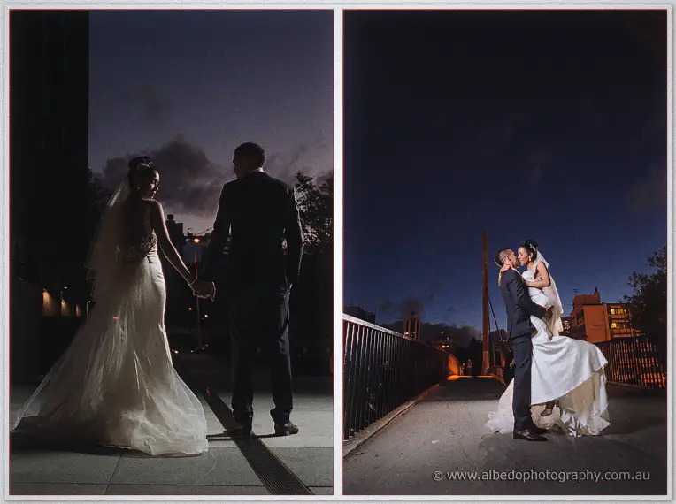 Twin night frames pair a street-crossing stroll with Troy lifting Cristal high on a city bridge.