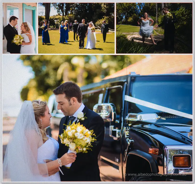 Olivia and Max linger beside their black Hummer, yellow bouquets in hand, after park portraits.
