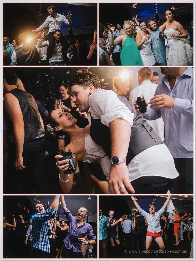 Guests dance wildly as Prue and Michael's Fairbridge reception turns into a late-night party