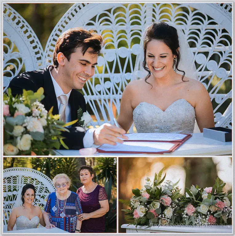 Garden Wedding signing marriage certificate