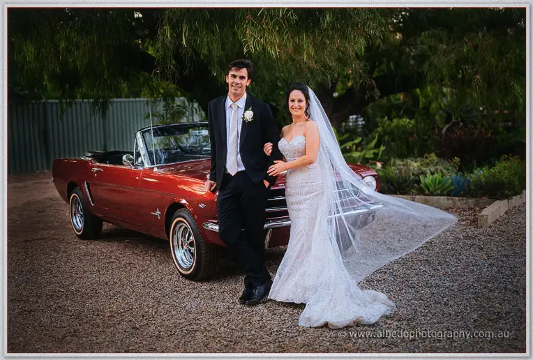 red mustang wedding photos